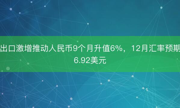 出口激增推动人民币9个月升值6%，12月汇率预期6.92美元