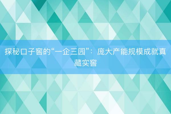 探秘口子窖的“一企三园”：庞大产能规模成就真藏实窖