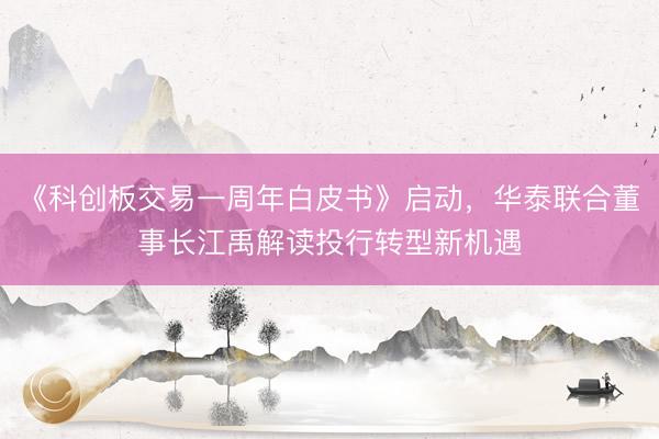 《科创板交易一周年白皮书》启动，华泰联合董事长江禹解读投行转型新机遇