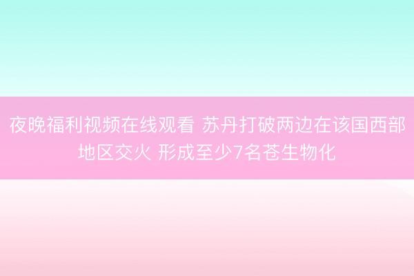 夜晚福利视频在线观看 苏丹打破两边在该国西部地区交火 形成至少7名苍生物化