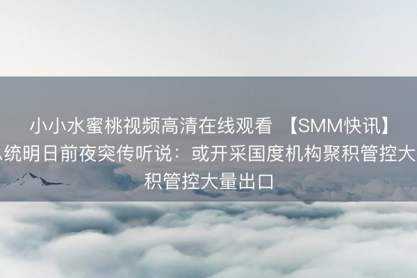 小小水蜜桃视频高清在线观看 【SMM快讯】印尼总统明日前夜突传听说：或开采国度机构聚积管控大量出口