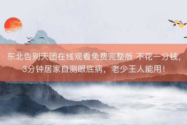东北告别天团在线观看免费完整版 不花一分钱，3分钟居家自测眼底病，老少王人能用！