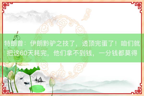 特朗普：伊朗黔驴之技了，透顶完蛋了！咱们就把这60天耗完，他们拿不到钱，一分钱都莫得